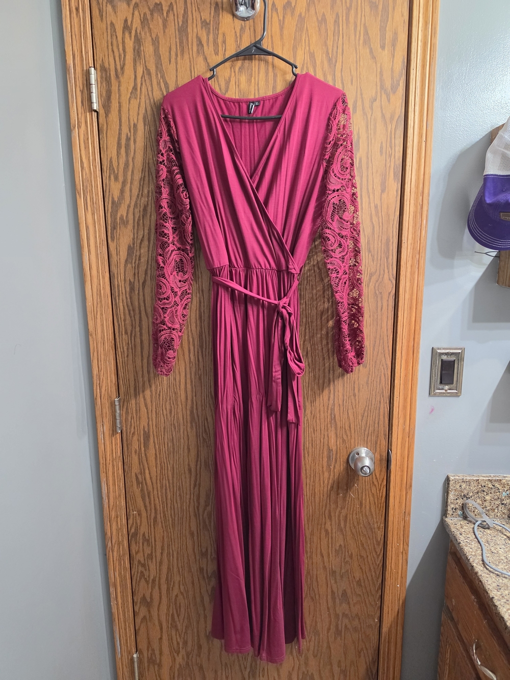 Long Sleeve Wrap Maxi Dress in Deep Pink